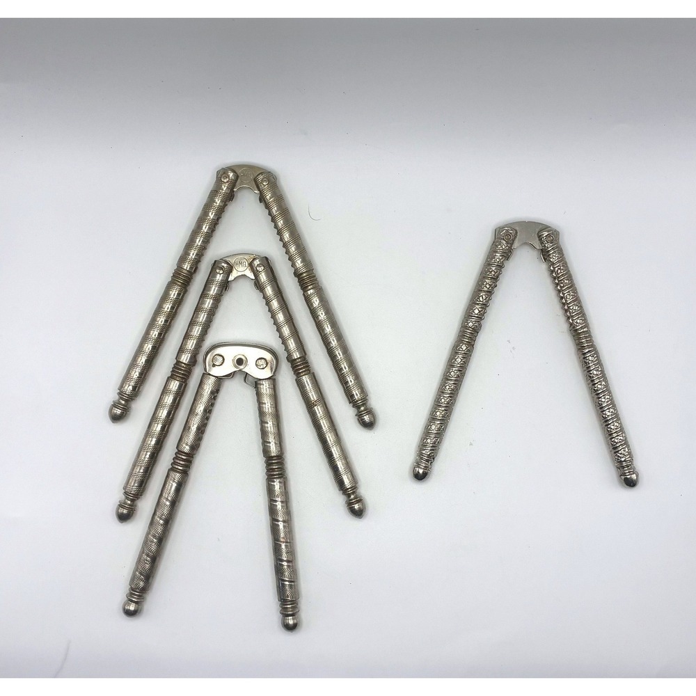 HMG Nut Crackers Set of 4 Vintage Handheld Metal Textured Handle